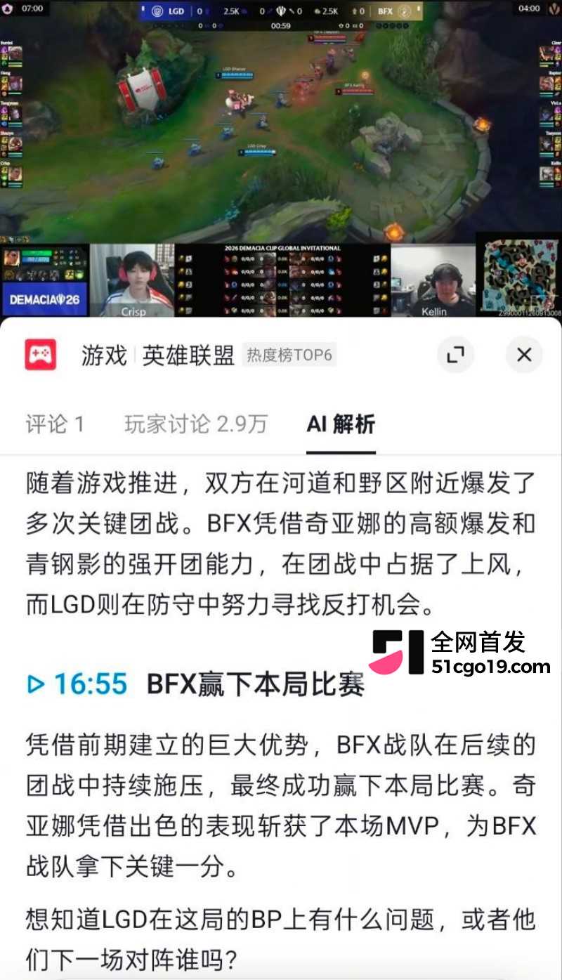德杯国际邀请赛瑞士轮BFX战胜LGD12