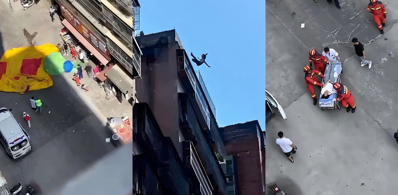 普宁女孩跳楼事件 数十米高空跃下 万幸被气垫接住 部分网友冷嘲热讽令人愤慨!