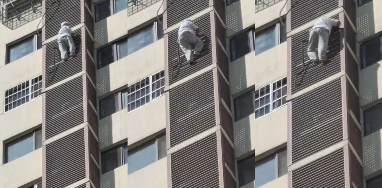 蜘蛛侠老太太全程记录爬楼过程 因被困阳台选择爬外墙令人叹为观止 换成小编早就成软脚虾了