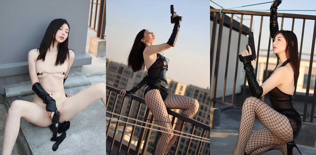 顶级御姐模特 曼柔  大尺度天台写真流出 绝美尤物化身女枪手 黑丝露乳诱惑 发情卖浪褪衣全裸 手枪虐穴疯狂骑乘！