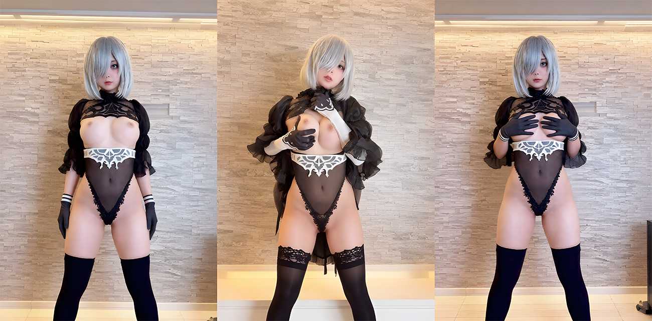 二次元福利姬 ChuChu 自慰福利 COS尼尔2B 紧身蕾丝将肥臀曲线完美展现！