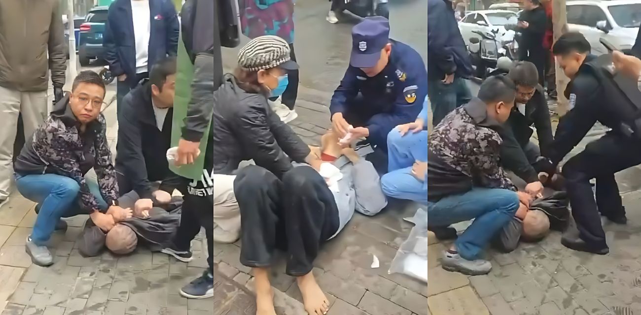 湖北武汉青松路 再现国服橘右京 44岁男子不到7秒狂捅四人 被正义群众合力制服！