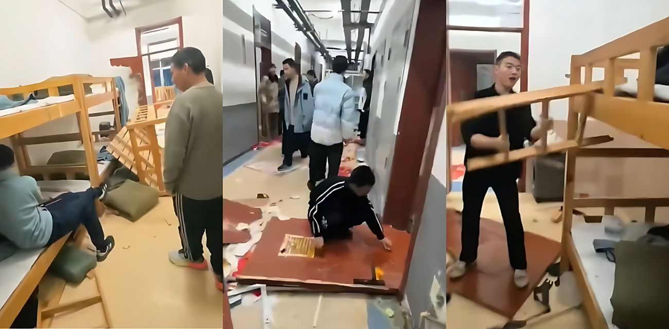 山东环帝祥龙素质教育基地 教官打人导致学生暴动 疯狂打砸宿舍沦为废墟 现场视频流出！