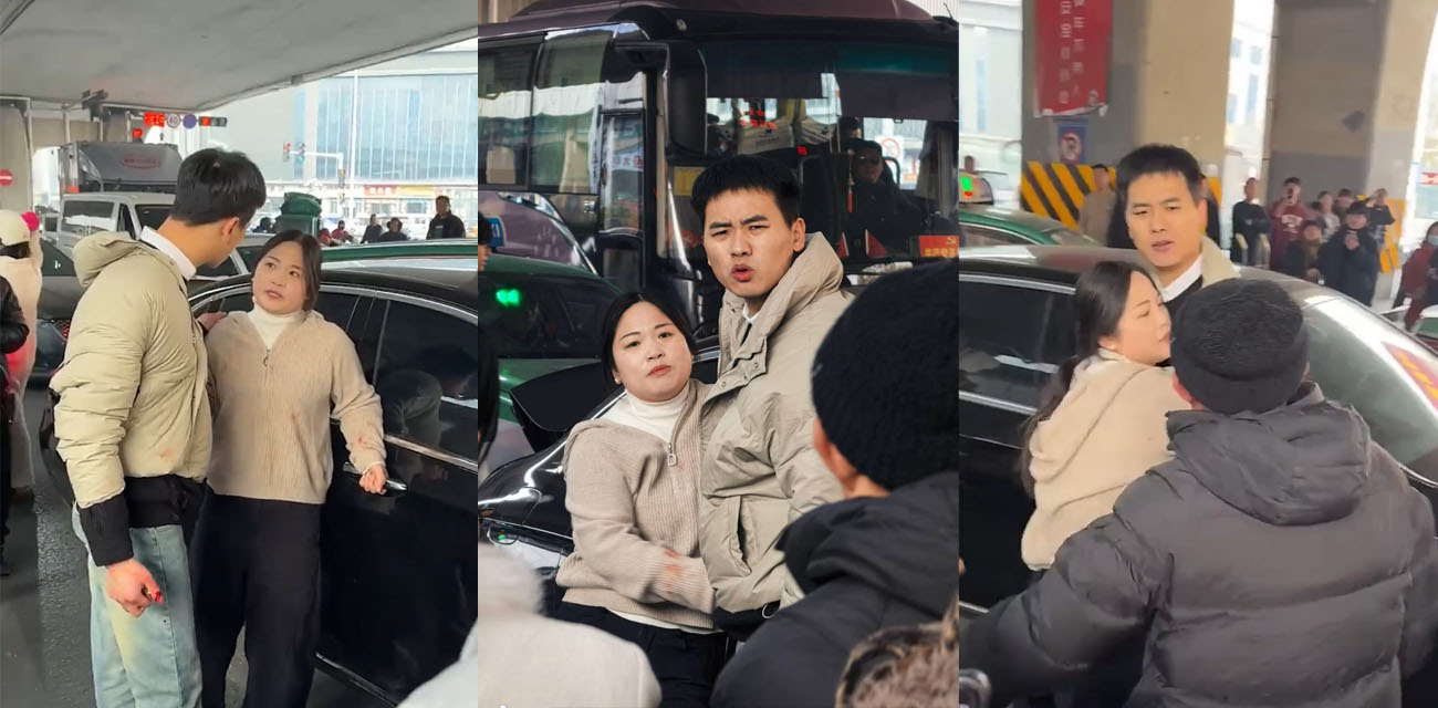 郑州奔驰E300L渣男出轨被原配当街抓奸 贤妻扶我青云志 我却按妻狂打 小三车里笑看戏 路人大爷怒出手制止！